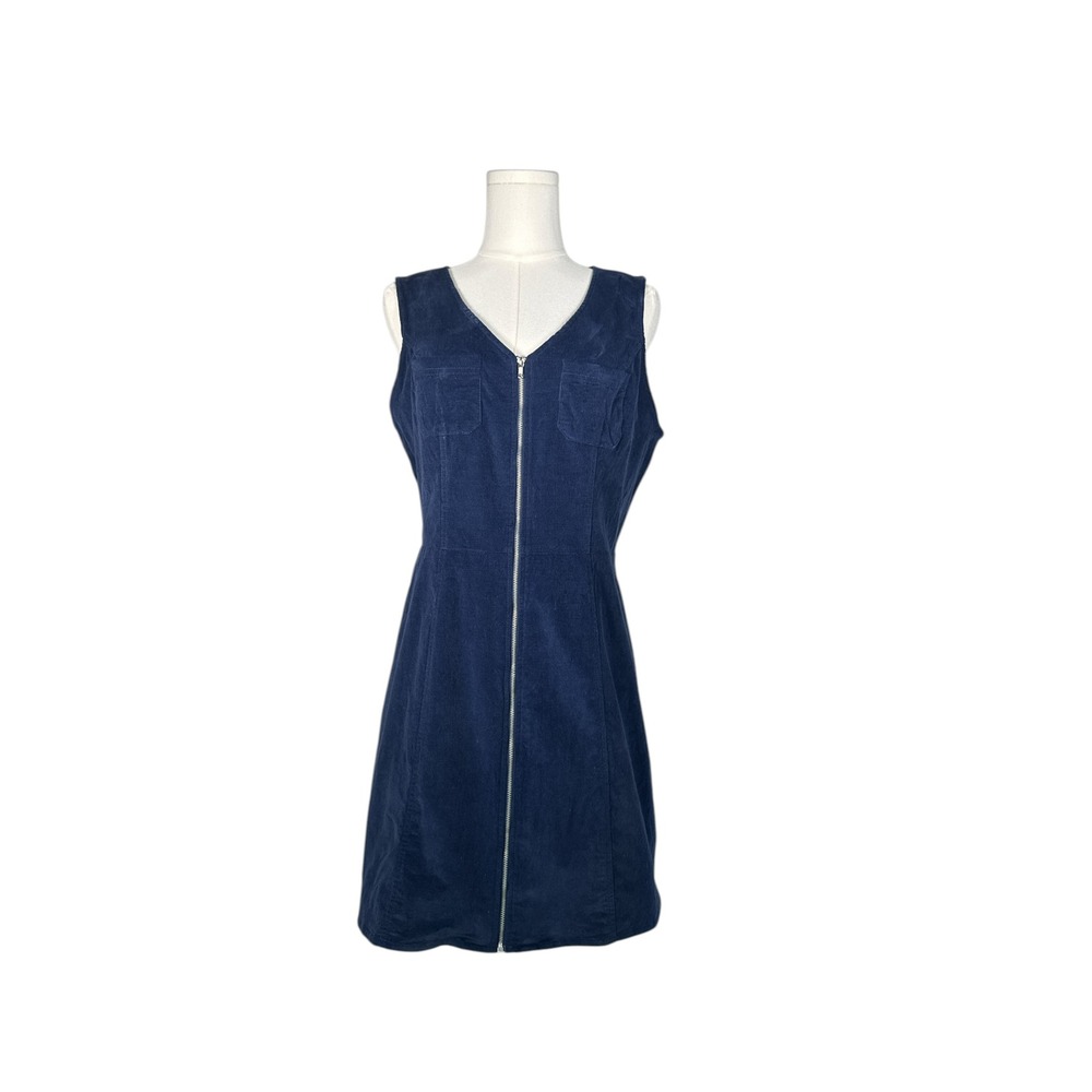 Sequin Hearts Navy Corduroy Zip Front Sleeveless‎ Dress Size 11 Stretch